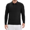 thumbnail image 1 of Camisa de polo de punto de negocios de color sólido de manga larga para hombre L negra, 1 of 6