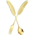 thumbnail image 2 of EGNMCR Measuring Spoons Serving Spoons Stainless Steel Feather Spoon And Fork Household Fruit Fork Coffee Spoon Dessert 304 Stainless Steel Spoon And Fork Set (2pc) Spoon and fork, 2 of 6