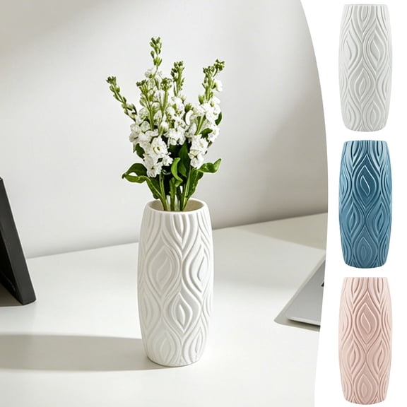 Aminojy Ceramic Vase for Flowers, Modern Decorative Flower Vase with Textured Wave Design, Ceramic Tabletop Vase for Living Room Home Office Bedroom Decor