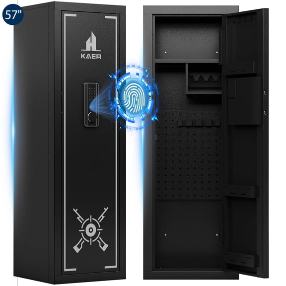 KAER 10-12 Gun Safe, Fingerprint Gun Safe for Rifle and Pistol, Quick Access Biometric Gun Cabinet with Removable Shelf and Rifle Rack Unassembled