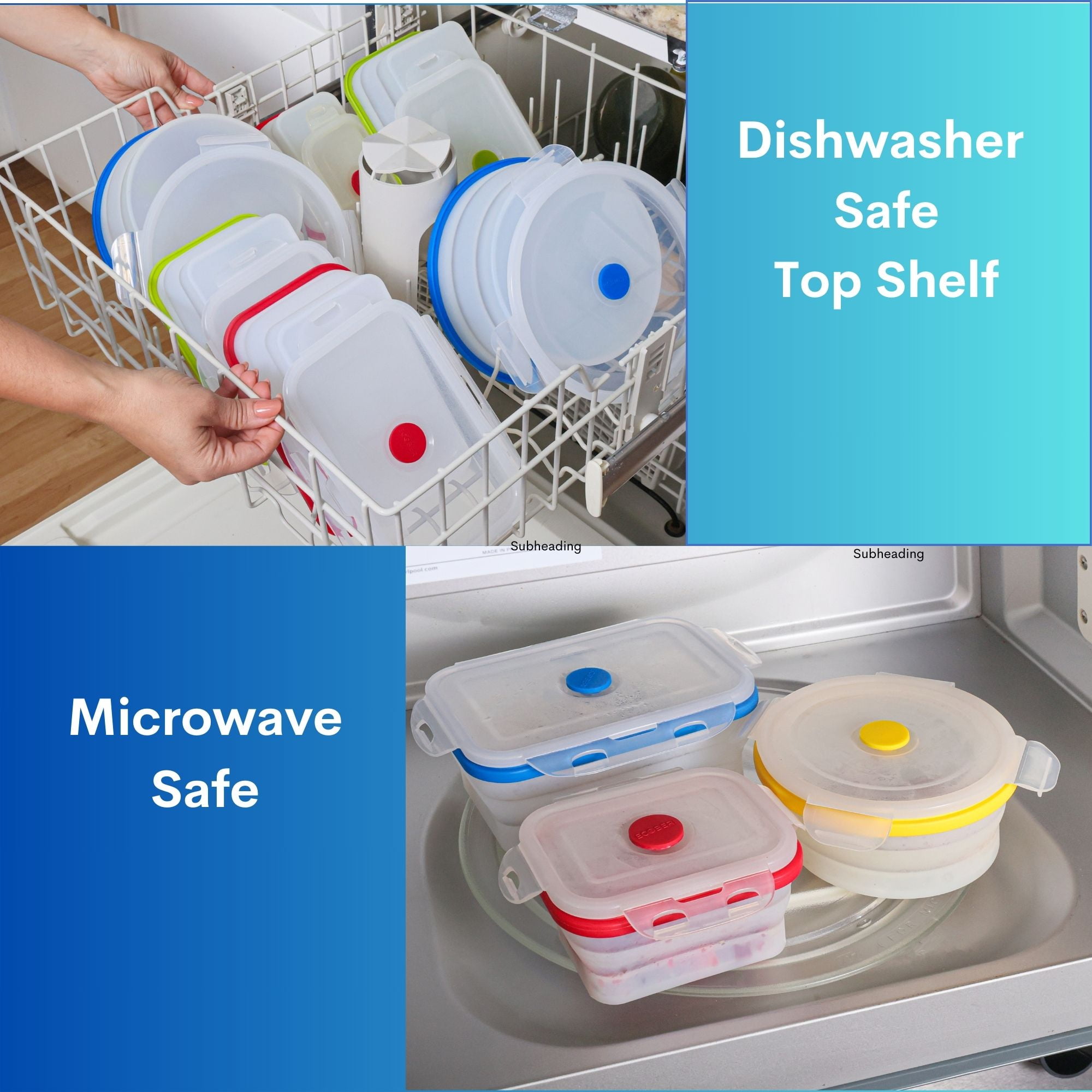 Ecoberi Collapsible Food Containers, BPA-Free Silicone, Reusable, Stackable, Space-Saving for Snacks, Lunches, Travel 2 Pack