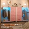 thumbnail image 5 of Aheaplus Dresser for Bedroom with Clothes Rack, 5 Drawers Dresser with Charging Station & LED Lights, Storage Chest of Drawers with Wheels, Wooden Top, Lockable Wheels, Bedroom, Closet, Pink, 5 of 7