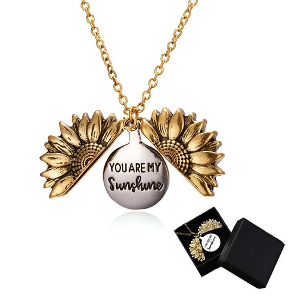 DESIGNICE You Are My Sunshine Engraved Necklace Inspirational Sunflower Locket Necklace Jewelry Valentine's Day Gift for Women Girlfriend