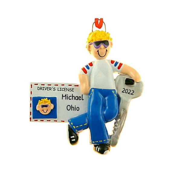 Personalized New Driver Ornament 2024 - Drivers License Christmas Ornament 2024, Student Driver Ornament, New Driver Gifts, Teen Driver Gifts - Blonde Boy Driver's License - Free Customization