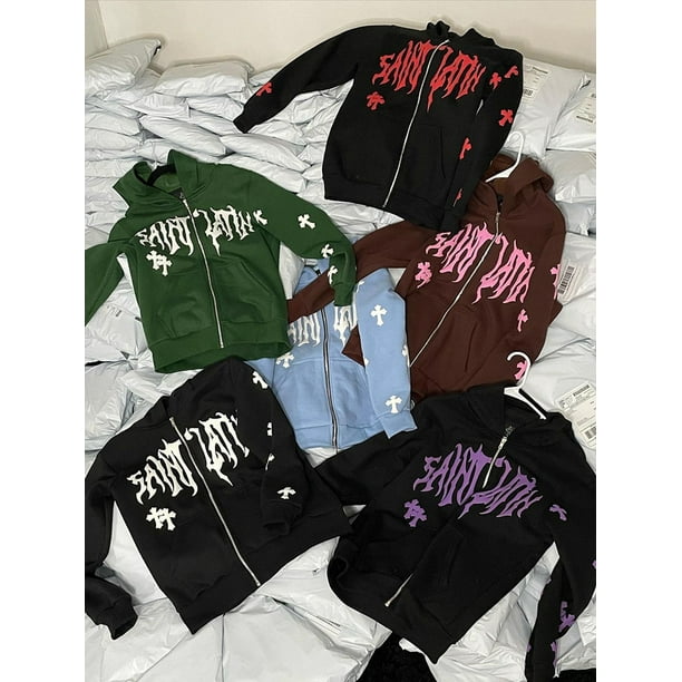 Sudadera con capucha Y2k Emo para hombre ropa de calle con cremallera jersey de hada Grunge chaqueta gotica cruzada con letras de gran tamano TopsBlack01 Walmart en linea