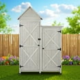 thumbnail image 2 of Outdoor Storage Cabinet|Waterproof Metal Roof & Wooden Vertical Design, Tall Garden Tool Shed with Multiple Shelves for Patio, Backyard, Lawn, Yard,Outdoor Storage shed, 2 of 7