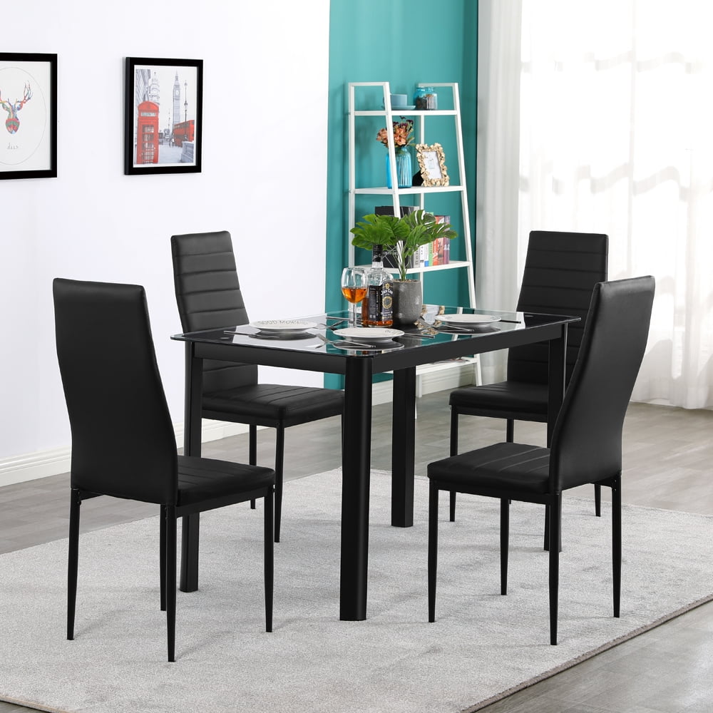 5 Pcs Glass Dining Table Set, Heavy-Duty Dining Room Table Sets