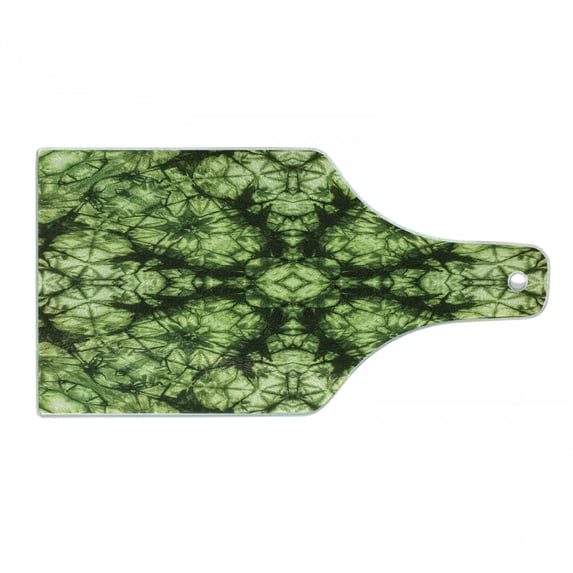 Abstract Cutting Board, Weird Abstract Original Pattern with Fold Form Free Artisan Rattling Surreal Image, Decorative Tempered Glass Cutting and Serving Board, Wine Bottle Shape, Green, by Ambesonne