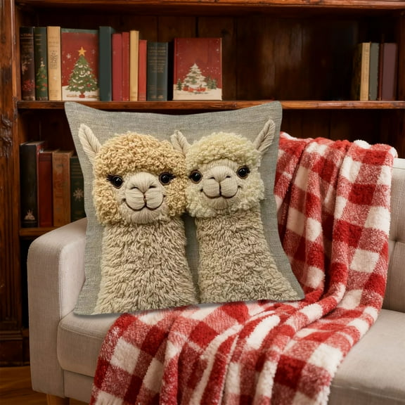 ‌Cute Alpaca Throw Pillow Covers 18x18 inch,3D Plush Animal Decorative Pillow Cases,Soft Fuzzy Throw Pillow Covers for Sofa,Couch,Living Room,Farmhouse,Boho Decor,Christmas,Thanksgiving Decor‌
