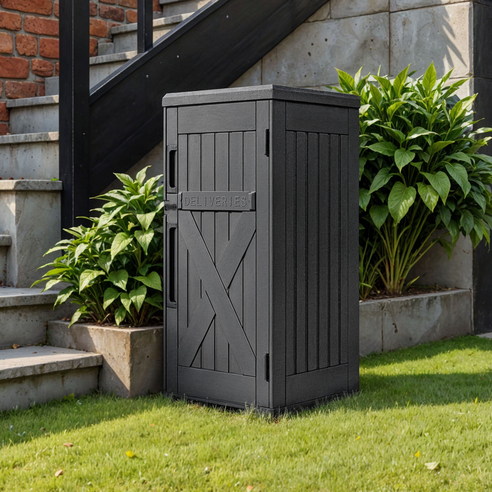 Uforic 60 Gallon Lockable Package Delivery Box, Double Wall Waterproof Resin Outdoor Parcel Storage Box for Porch Curbside Yard, Dark Gray