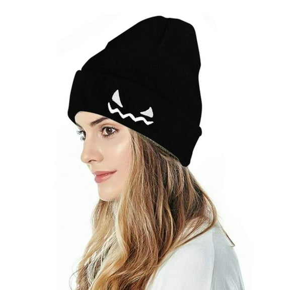 GILIGEGE Beanie Hat for Men Women Embroidered Knit Winter Beanies Cap Cool Cute Knit Beanie Hats for Men Women Gothic Birthday Christmas Halloween Skull Goth Skeleton Gifts Presents Winter Black