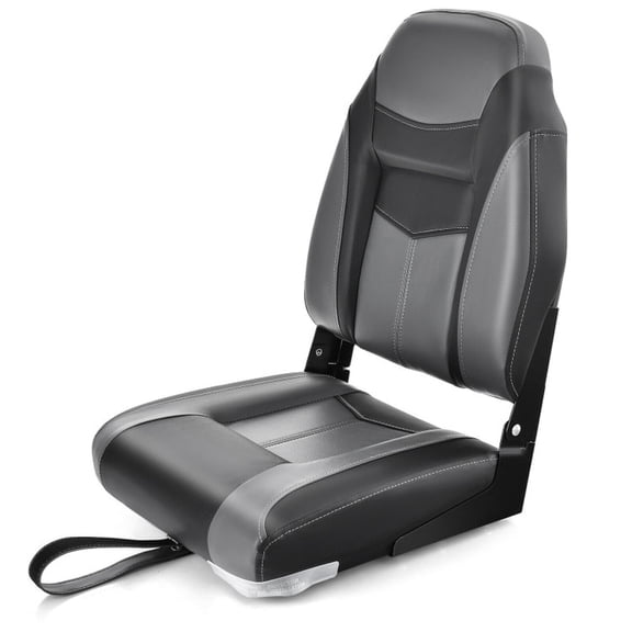 Airfind High-Back Folding Boat Seat with Thick Cushioned Padding and Waterproof Vinyl and Aluminum Hinges and Universal Mount Bracket for Fishing Pontoon and Runabout, Black