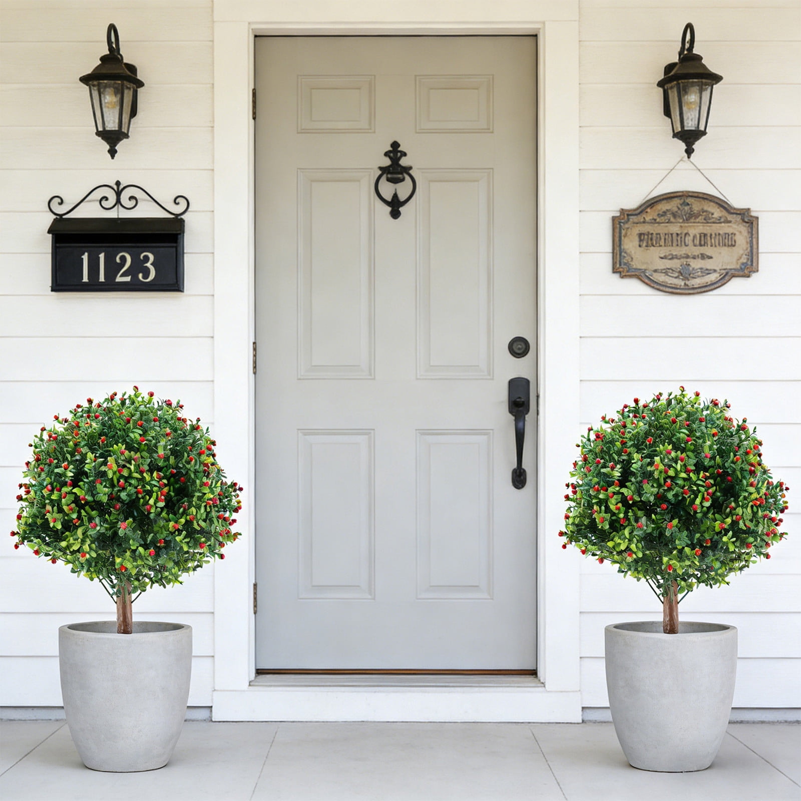 Artificial Boxwood Tree Outdoor Plant Fake Shrub Easy Install No Maintenance Realistic Design, Decorative Faux Plant for Garden Porch Patio Yard Landscaping Home Decor Outdoor Use