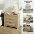 thumbnail image 6 of SICOTAS Boho Night Stands with Charging Station, Rattan Nightstands with Type-c Ports 26.57"H Tall Bed Side Table with 3 Drawers for Bedroom Enrtyway Livingroom,Light Oak, 6 of 9