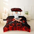 thumbnail image 3 of meiyoeat Neon Twin Bedding for Boys, Sci-Fi Red Gaming Duvet Cover Set, Black Reversible 2-Piece, 1 Duvet Cover and 1 Pillowcase, 3 of 7