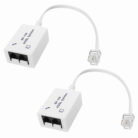 2Pcs DSL Filter Splitter ADSL Splitter for Phone Line Male to 2 Female RJ11 6P4C/6P2C Telephone Modem Converter Adapter,2 * ADSL Splitter,White
