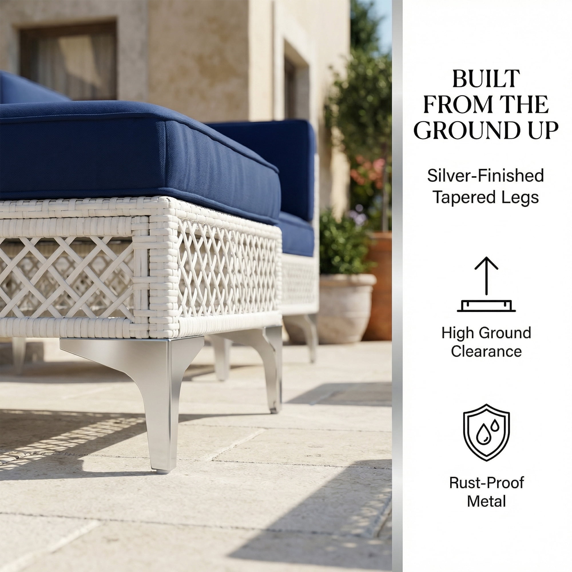 LAZZO 5-Piece Patio Furniture Set, Outdoor Wicker Conversation Set with Thick Cushions & Coffee Table for Backyard and Garden, Blue