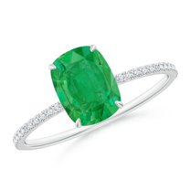 ANGARA Natural Thin Shank Cushion 1.25 ct Emerald Ring with Diamond Accents in 14K White Gold for Women (Size-8x6mm) | May Birthstone, Anniversary, Jewelry Gift for Women | Natural Emerald Ring