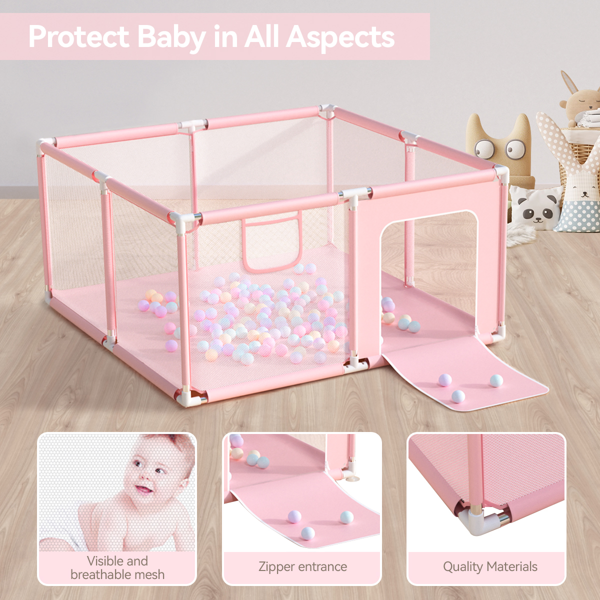Caveen Baby Playpen 4-Panel Foldable Safety Play Yard photo 3