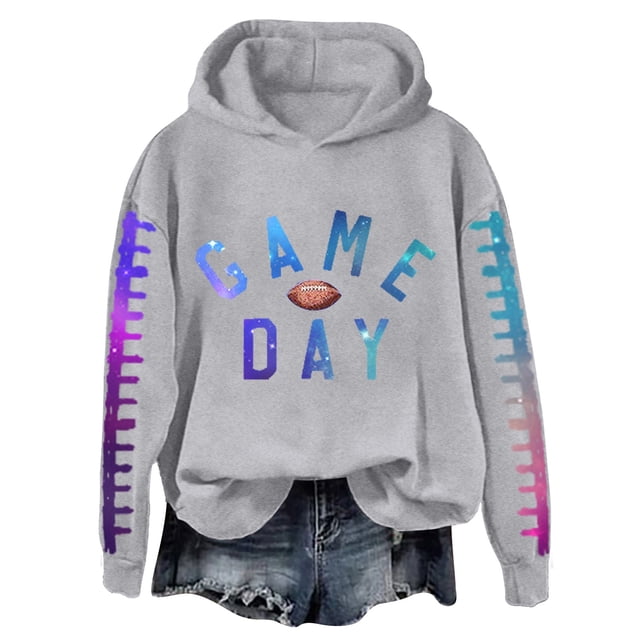 WZXFASHION Chandail en Molleton de Football pour Femmes Imprimé Graphique Dimanche Décontracté Manches Longues Col Rond Chandail Automne 2025 Liquidation Chandail à Capuchon à Fermeture Éclair Complète