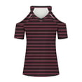 thumbnail image 4 of iHengLiXing Tops for Women Plus Size Women's Summer Fashion Striped Print-neck Off Shoulder Casual Short Sleeved Top Short Sleeved-neck Top/shirt Brown XXL, 4 of 5