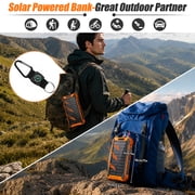 OWNTECH 30000mAh Solar Power Bank Portable Charger with 4 Cables & 3 USB Ports, Wireless Charger with LED Light, Compatible with iPhone, Android, for Camping, Hiking, Black Orange