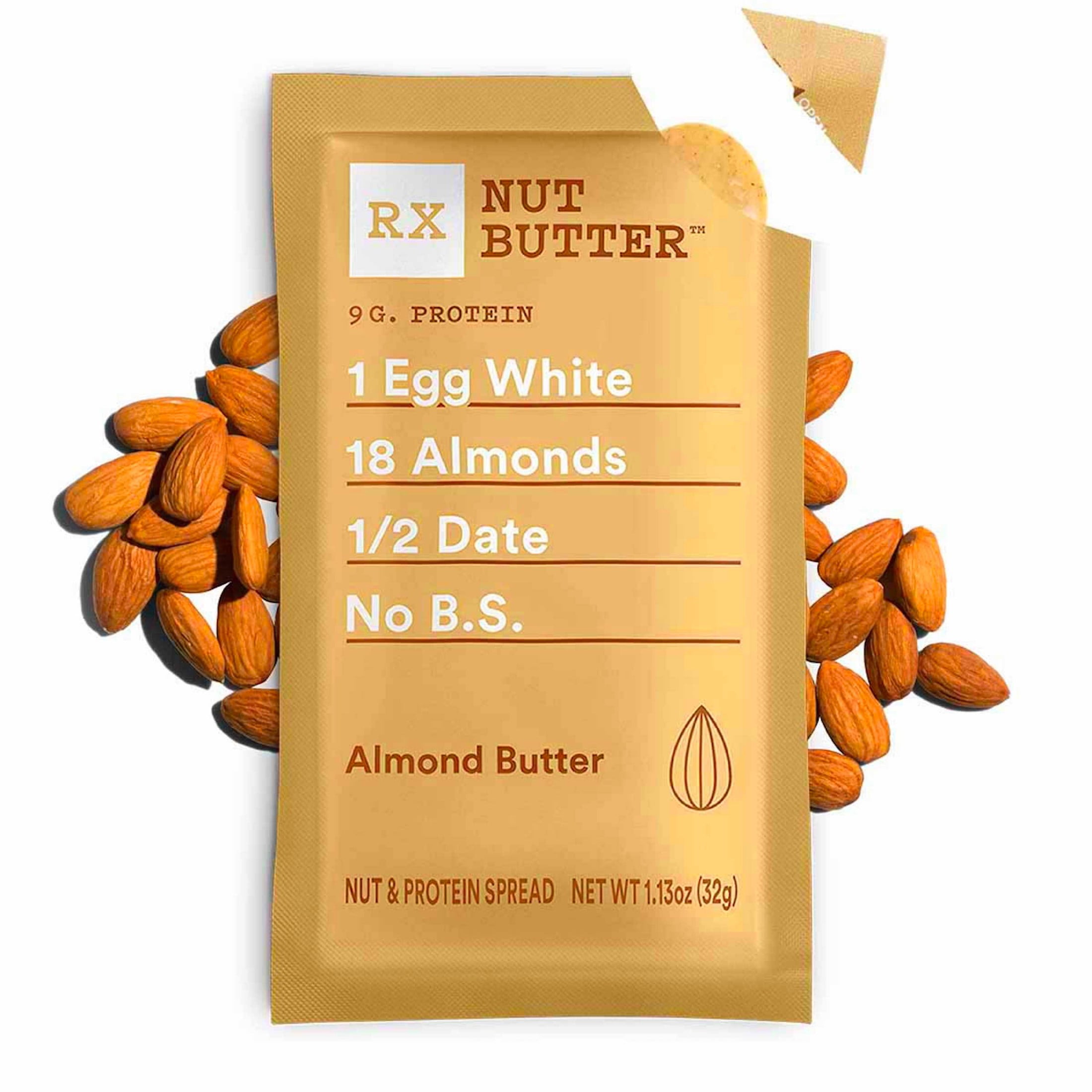 RX Nut Butter Gluten-Free Plain Almond Butter, Delicious Flavor, 10 Count