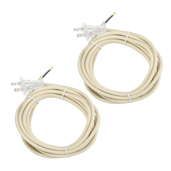 Uxcell 12Ft 18/2 Cloth Covered Lamp Cord with Plug, 2 Pcs Vintage Electrical Lamp Cord with Stripped Ends for Extension Wiring DIY Repairing, Beige