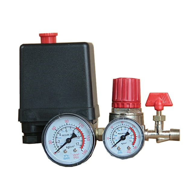 KAKOWELY Professional 4 Holes Durable Air Compressor Pump Pressure Control with Gauges Regulator,5"X3.23"X2.05"