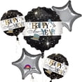 thumbnail image 1 of New Year's Eve Elegant Celebration Bouquet 5pc Balloon Pack, Black Silver, 1 of 1