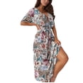 thumbnail image 1 of Leutsin Robe d'Été Décontractée pour Femme Grande Taille Robe pour Femme à Manches Courtes Col en V Robe Longue à Fleurs avec Ceinture, 1 of 8