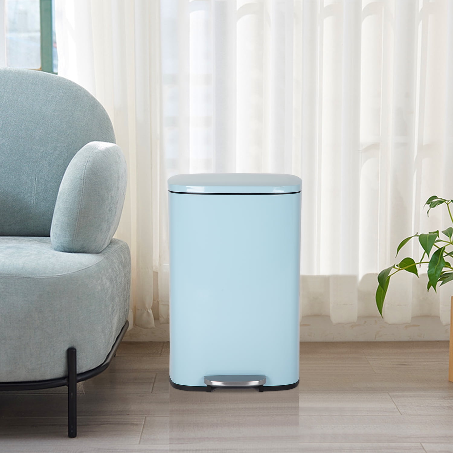 13 Gallon Stainless Steel Trash Can Kitchen Trash Can with Lid, Step Trash Can Garbage Can for Bathroom,Bathroom, Kitchen, Office,Blue