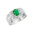 thumbnail image 3 of RYLOS Men's Rings Sterling Silver Rings Classic Designer Style 8X6MM Oval Gemstone &  Diamond Ring Emerald May Birthstone Rings For Men  Size 10, 3 of 7