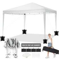 10 x 10 FT Outdoor Pop-Up Canopy, Instant Party Tent, Camping Beach Gazebo, 3 Height Adjustable with 8 Stakes, 4 Sandbags, 4 Wind Ropes, Carrying Bag, White