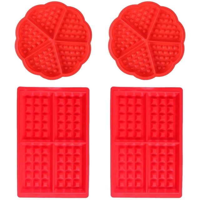 Molde de silicona para gofres, bandeja antiadherente para hornear, moldes para galletas y muffins con relieve, cuadrados, en forma de corazón, 4 unidades