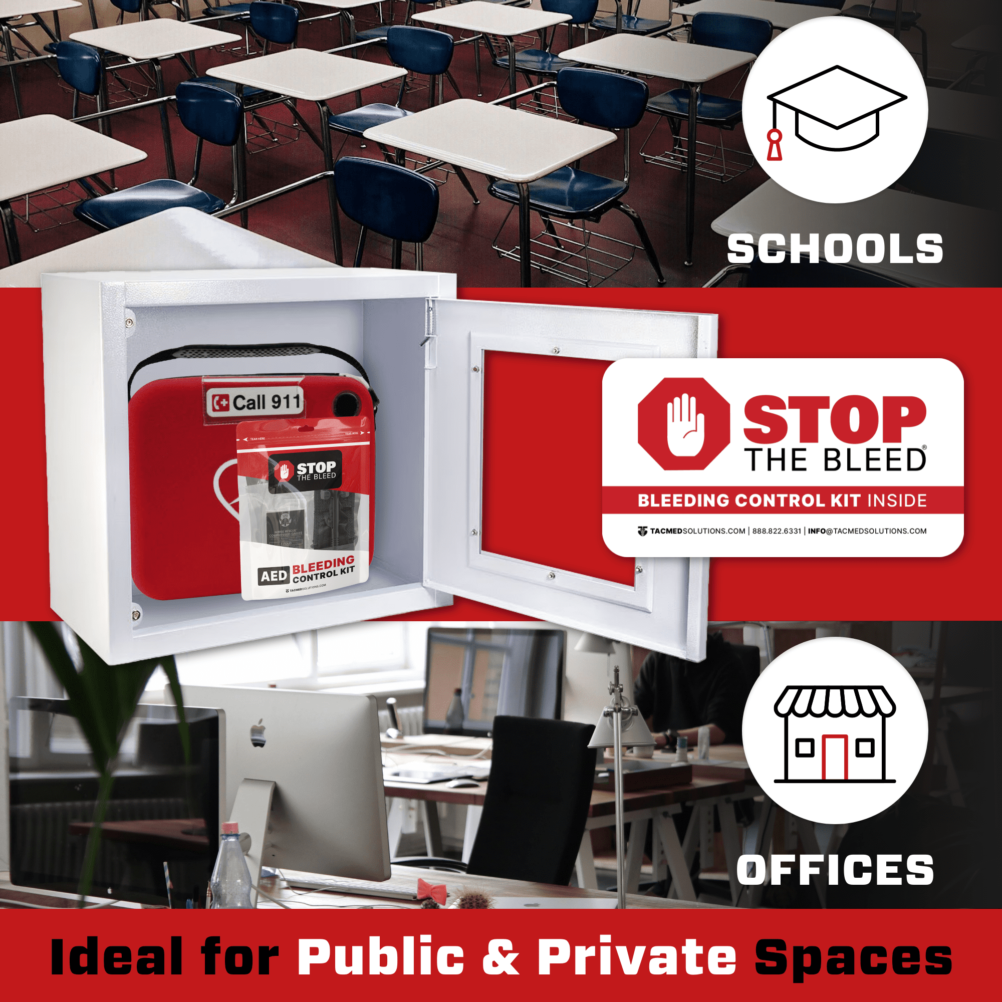 Stop The Bleed AED Kit Plastic Pouch, Complete Hemorrhage Control, Essential First Aid for Schools, Workplaces, and Public Spaces, TacMed Solutions
