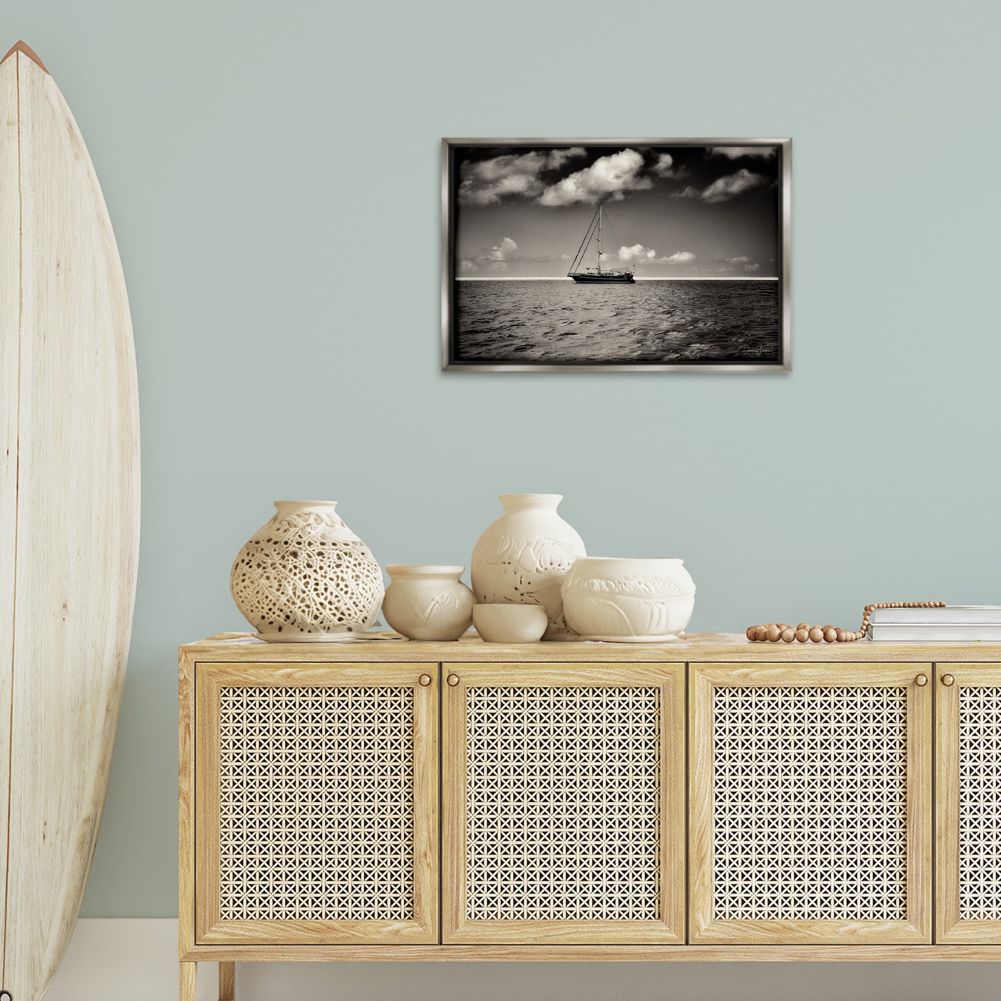 Stupell Industries Clouds Over Big Ship Landscape Photography Gray Floater Framed Canvas Art Print Wall Art, 25 x 17