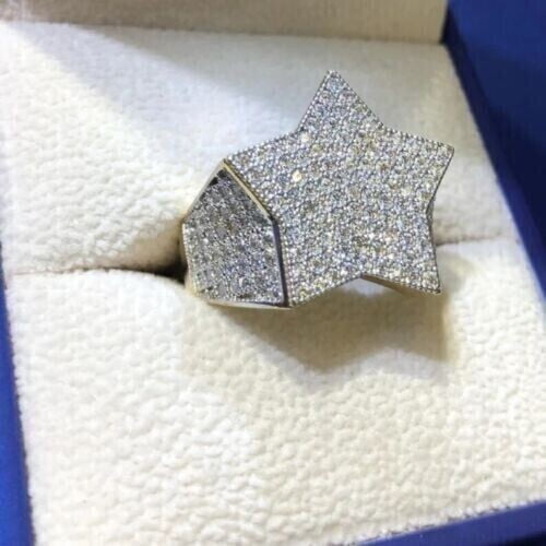 Silver & Stone Jewels 2.80 Ct Round Cut Cubic Zirconia Pinky Men STAR Ring 14K White Gold Plated