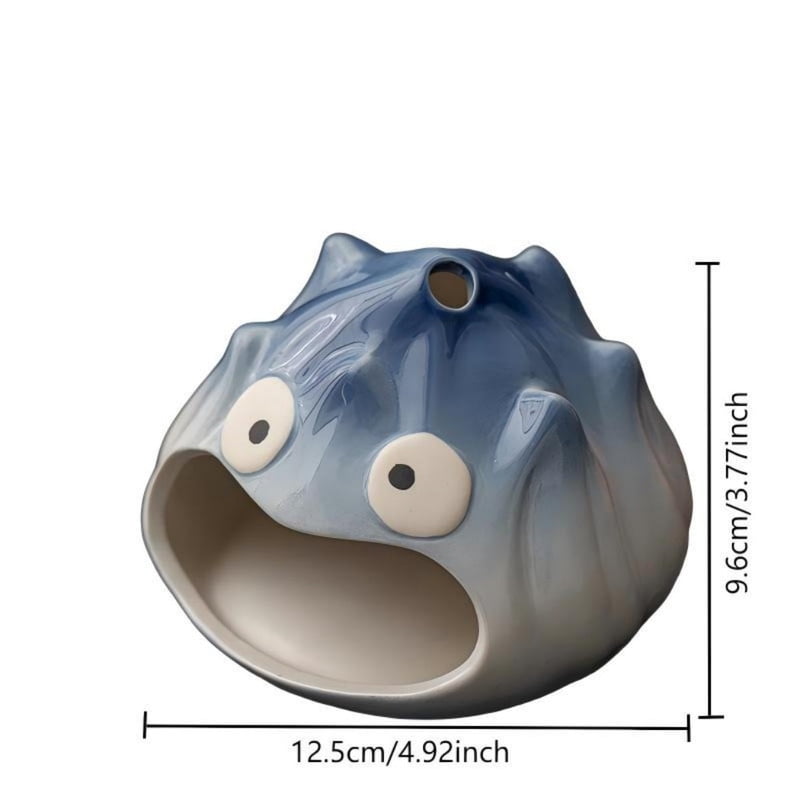 Cute Red Monster Palo Santo Holder Incense Burner - Ceramic Cartoon Holder for Holy Wood Sticks/Cones | Fun Decor for Energy Cleansing, Meditation, Bedroom & Desk (Gradient Blue-Orange Glaze)