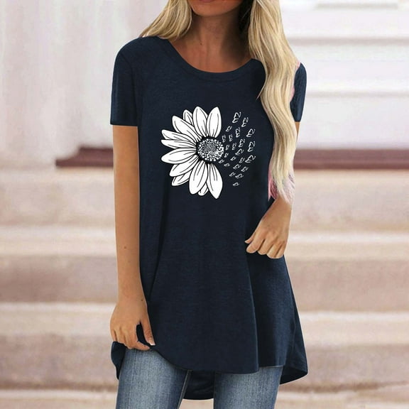 Womens Tops Women's Long Printed Spring/Summer Round Neck T Shirt Shirts for Women