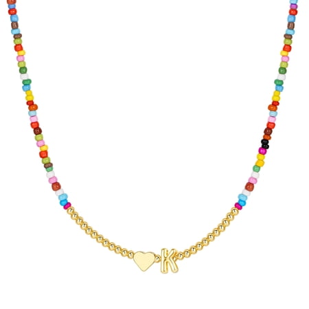 Turandoss Heart Initial Necklaces for Girls 14K Gold Plated Colorful Beaded Tiny Heart Pendant Choker for Teens Little Girls Daughter Granddaughter Niece Jewelry Birthday Gifts for Women