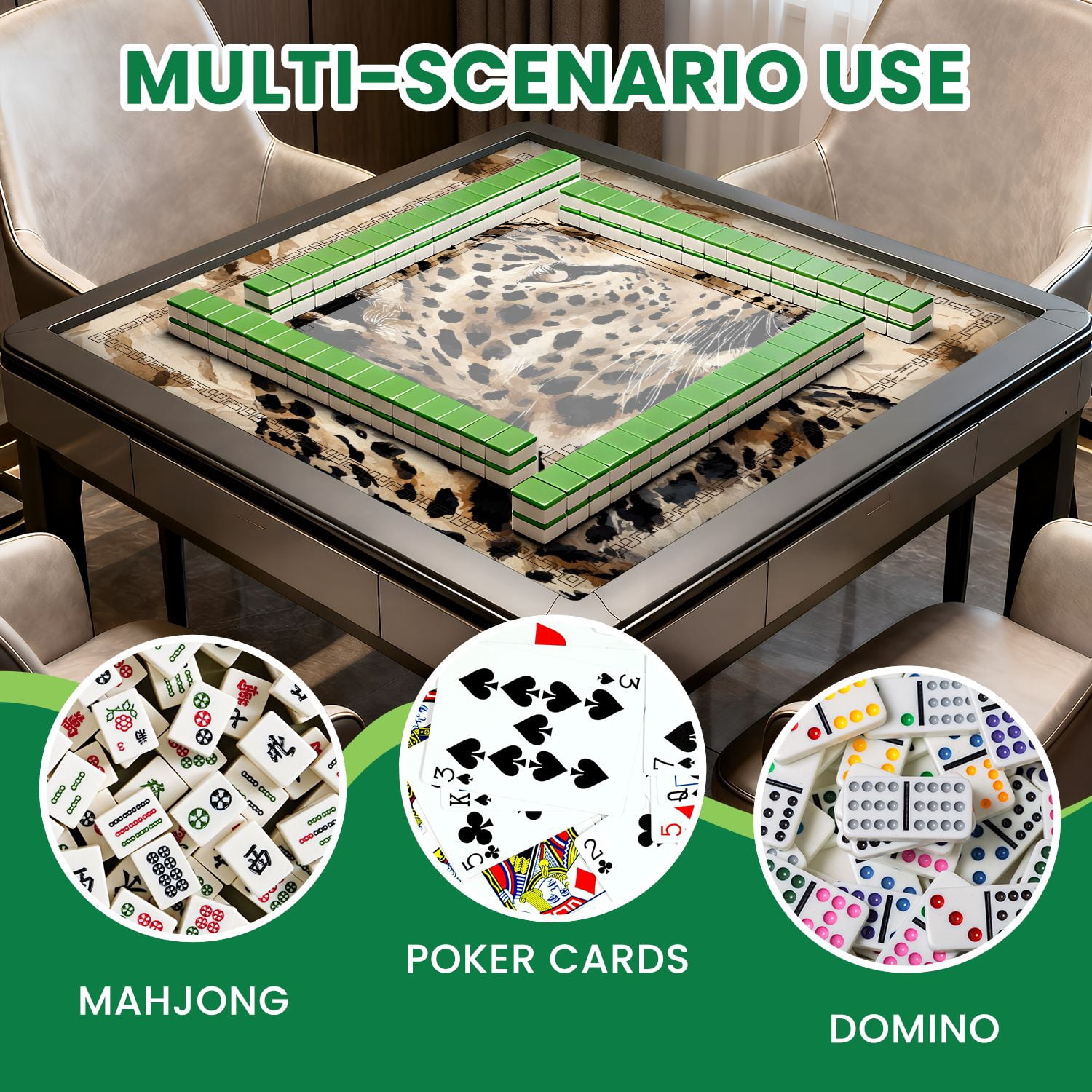 Mahjong Mat 31.5" x 31.5" Abstract Leopard Trendy seamless print Animal Non-Slip Noise Reduction American Mahjong Tiles Table Cover for Dominoes Poker Card Board Games Gift