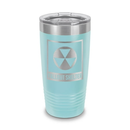 

Fallout Shelter Symbol Tumbler 20 oz - Laser Engraved w/ Clear Lid - Stainless Steel - Vacuum Insulated - Double Walled - Travel Mug - nuclear radiation notice warning - Light Blue