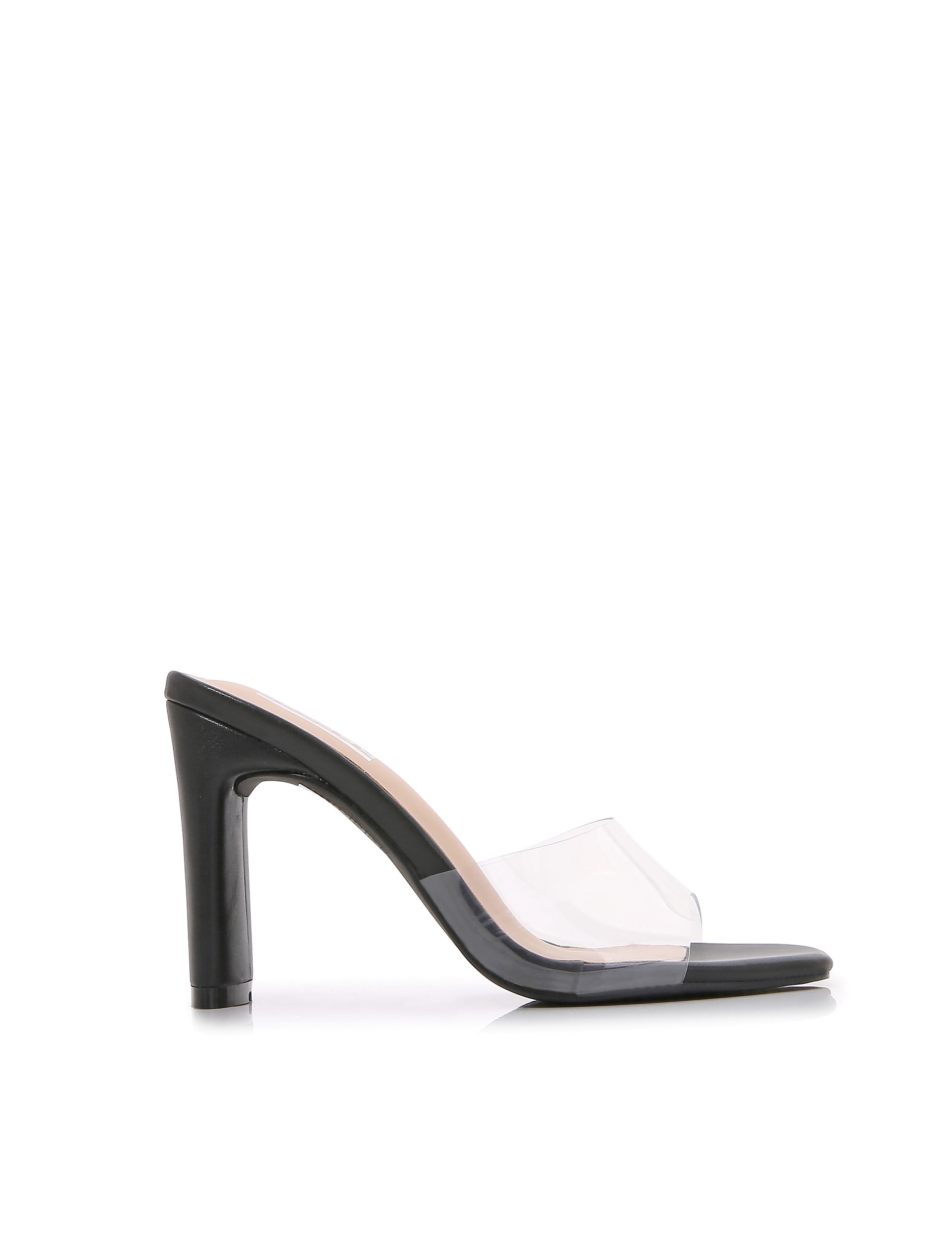 Women Double Strap High Chunky Heeled Slip On Slide Sandals (Single TPU Black, 8)