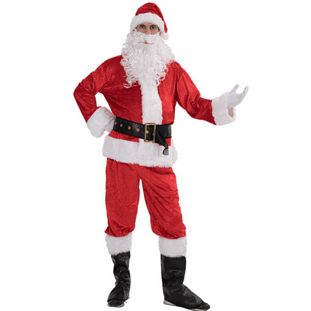 Citgeett 5PCS Christmas Santa Claus Costume Fancy Adult Men Suit Cosplay Red Outfit Men Christams Sets Party Outfit