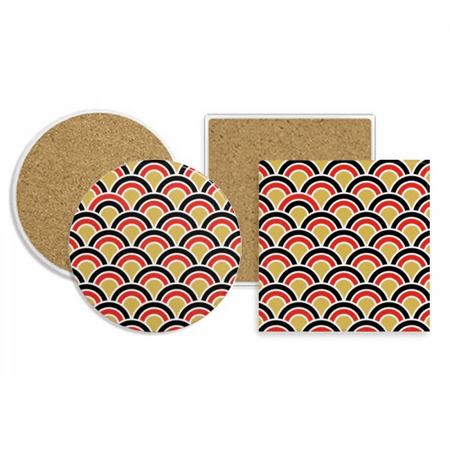 

squama red en black pattern coaster cup mug holder absorbent stone cork base set