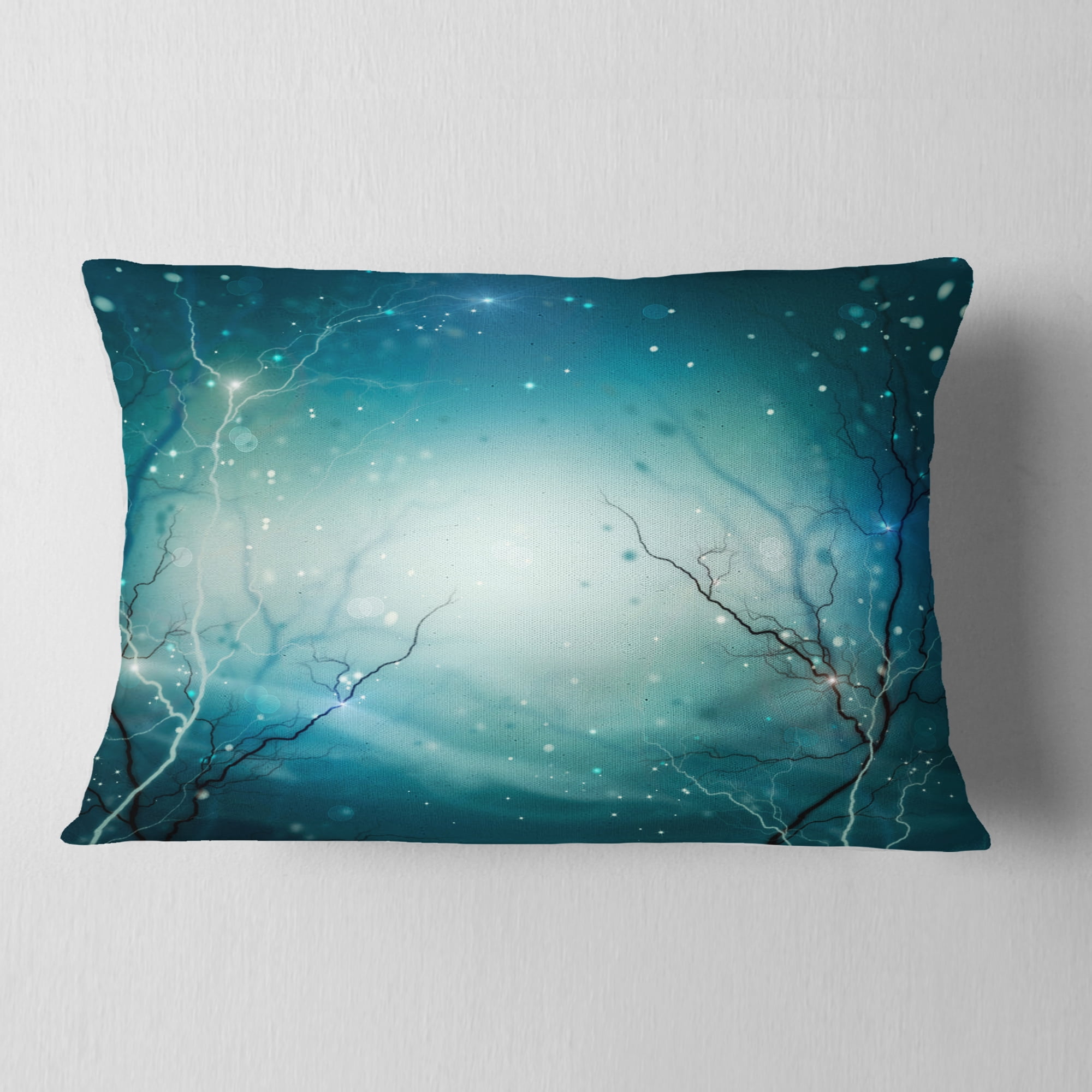 Designart Blue Winter Fantasy Forest - Landscape Photo Throw Pillow - 12x20