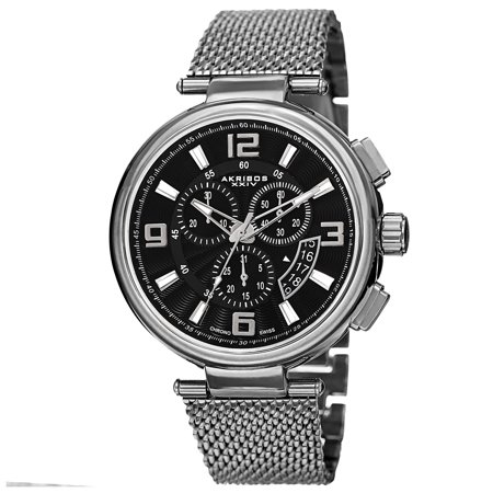 Akribos XXIV Men's Swiss Quartz Chronograph Stainless Steel Mesh Silver-Tone Bracelet Watch