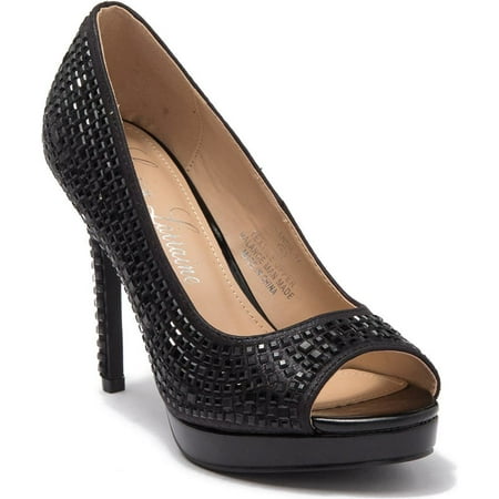 

Lauren Lorraine Candie Black Crystal Embellished Peep Toe Platform Formal Pump (7.5 Black)