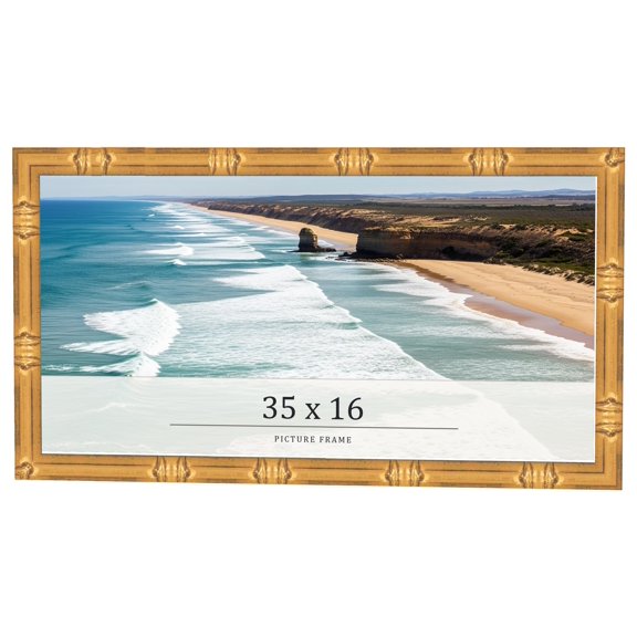 35x16 Frame Gold Bamboo Solid Wood Picture Frame | 1 Inch Moulding Width | Interior Frame Depth